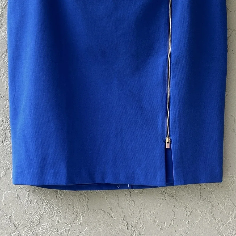 Talbots Women Size 20 Blue Gold Zipper Closure Straight Pencil Cotton Skirt NWT